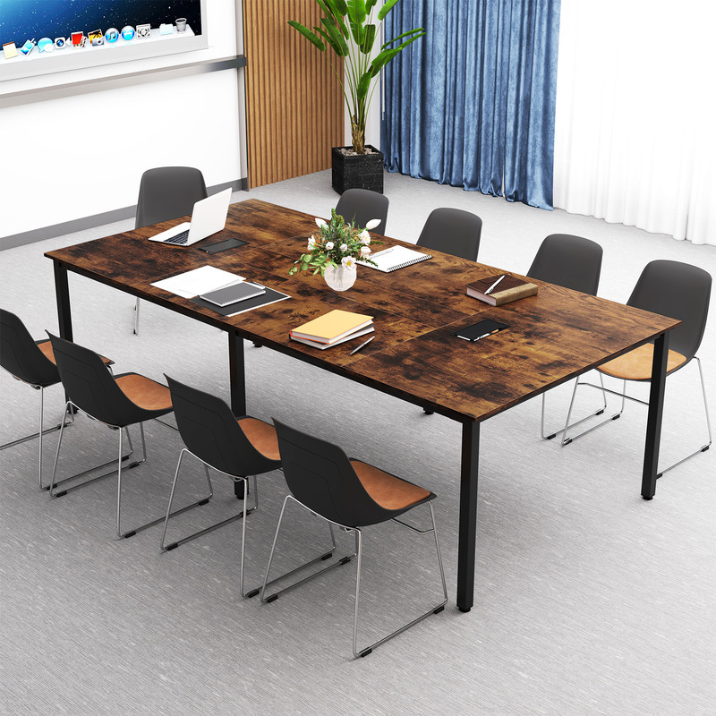 8 Feet Conference Room Table – Large Meeting Table Seats up to 10 People, Durable Metal Frame & Cable Management