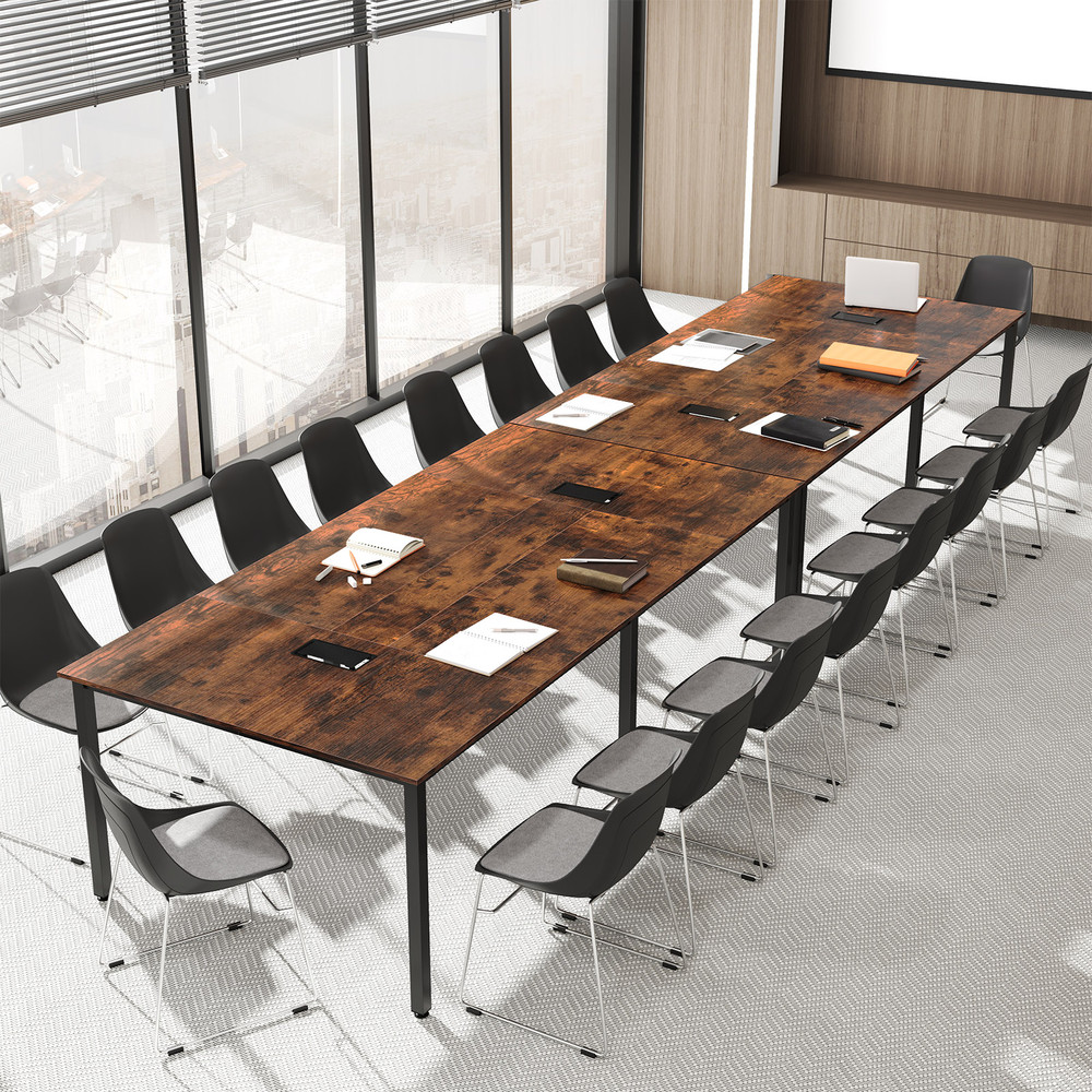 8 Feet Conference Room Table – Large Meeting Table Seats up to 10 People, Durable Metal Frame & Cable Management
