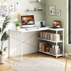 47 inch l-shaped reversible corner desk with adjustable storage shelves – space-saving home office & gaming desk