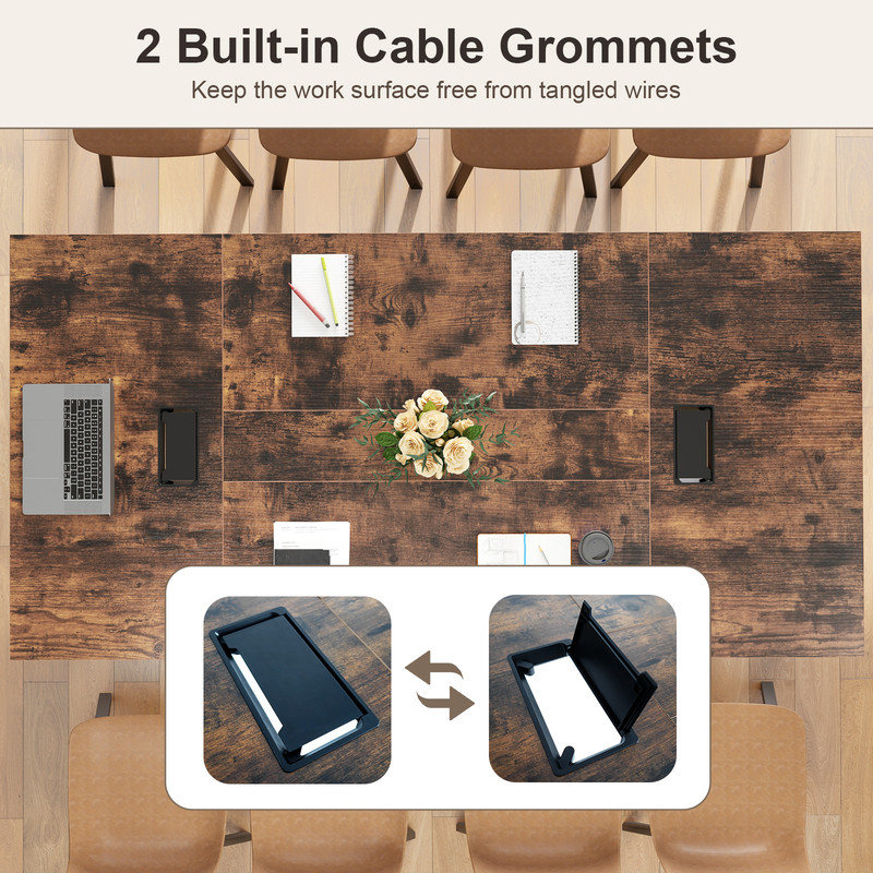 8 Feet Conference Room Table – Large Meeting Table Seats up to 10 People, Durable Metal Frame & Cable Management
