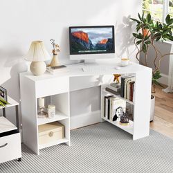 48 inches l-shaped corner executive computer desk with drawer, space-saving office & gaming desk with storage shelves