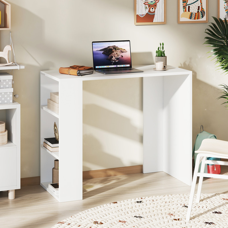 36 Inch White Computer Desk with 3 Open Shelves – Compact Home Office & Study Desk