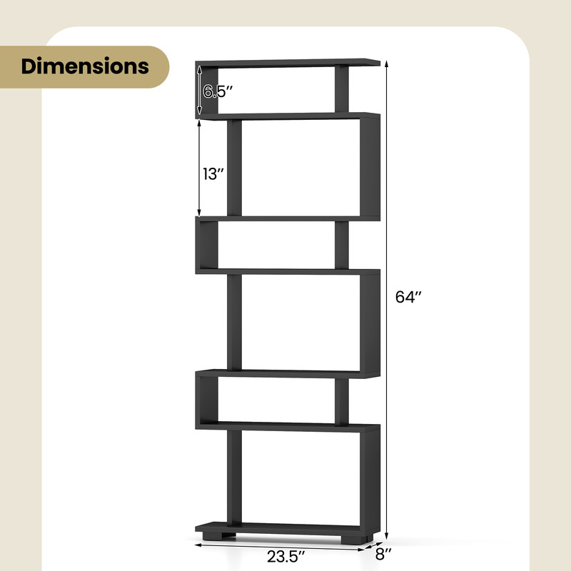 6-Tier Bookcase with Anti-Tipping Kit, Modern Tall Storage Shelf for Books, Decor & More