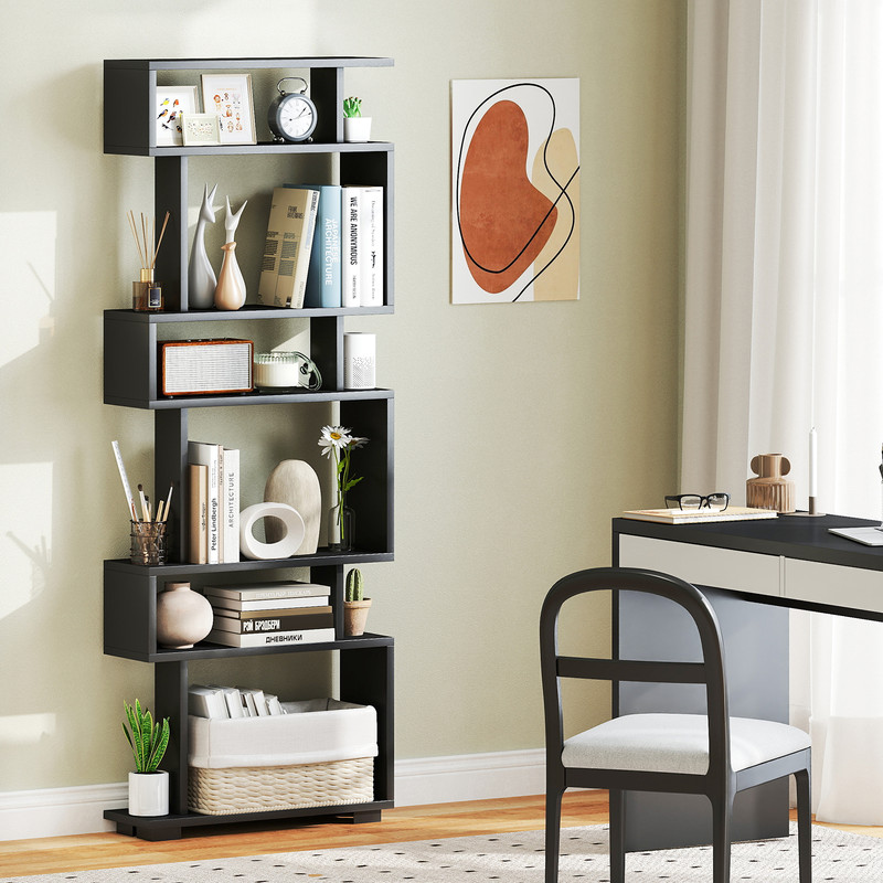 6-Tier Bookcase with Anti-Tipping Kit, Modern Tall Storage Shelf for Books, Decor & More