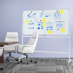 rolling double-sided magnetic whiteboard on wheels, mobile stand with aluminum alloy frame & locking casters