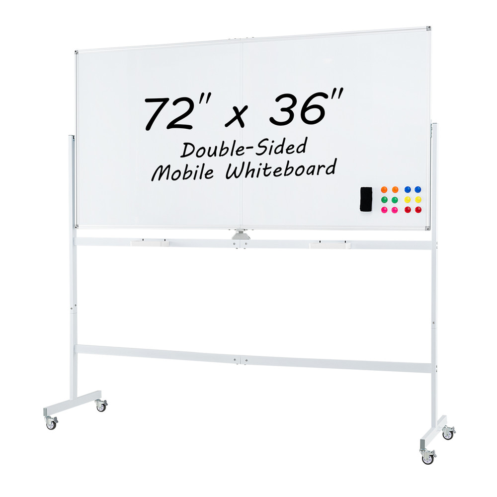 Rolling Double-Sided Magnetic Whiteboard on Wheels, Mobile Stand with Aluminum Alloy Frame & Locking Casters