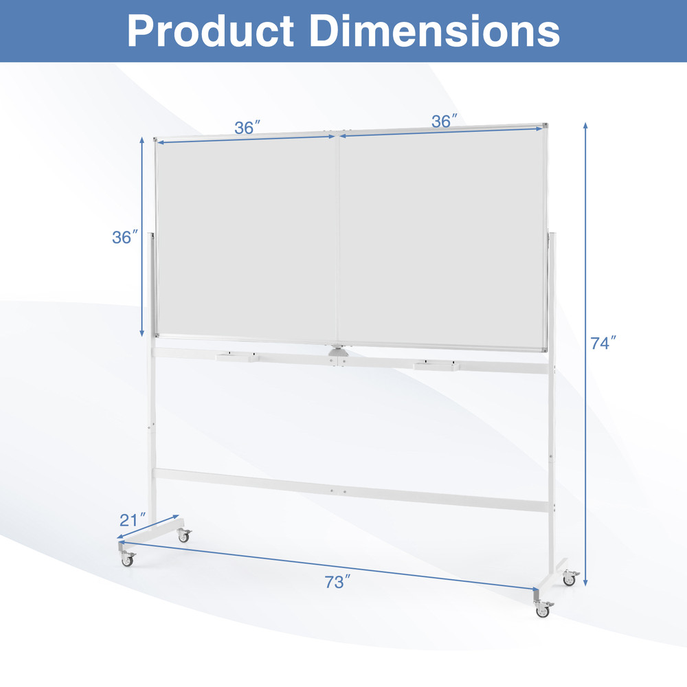 Rolling Double-Sided Magnetic Whiteboard on Wheels, Mobile Stand with Aluminum Alloy Frame & Locking Casters