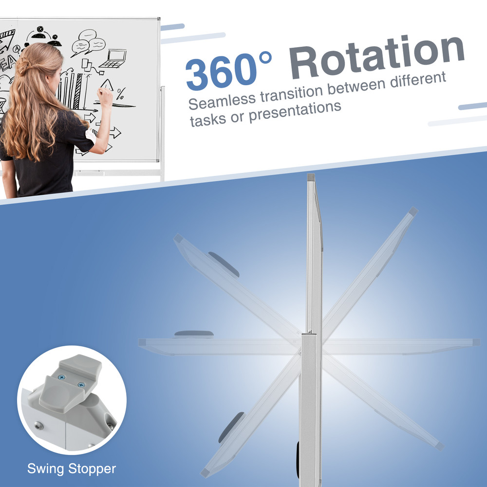 Rolling Double-Sided Magnetic Whiteboard on Wheels, Mobile Stand with Aluminum Alloy Frame & Locking Casters