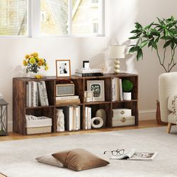 bookcase bookshelf with 2 anti-tipping kits, modern storage organizer with wide countertop & versatile cubes
