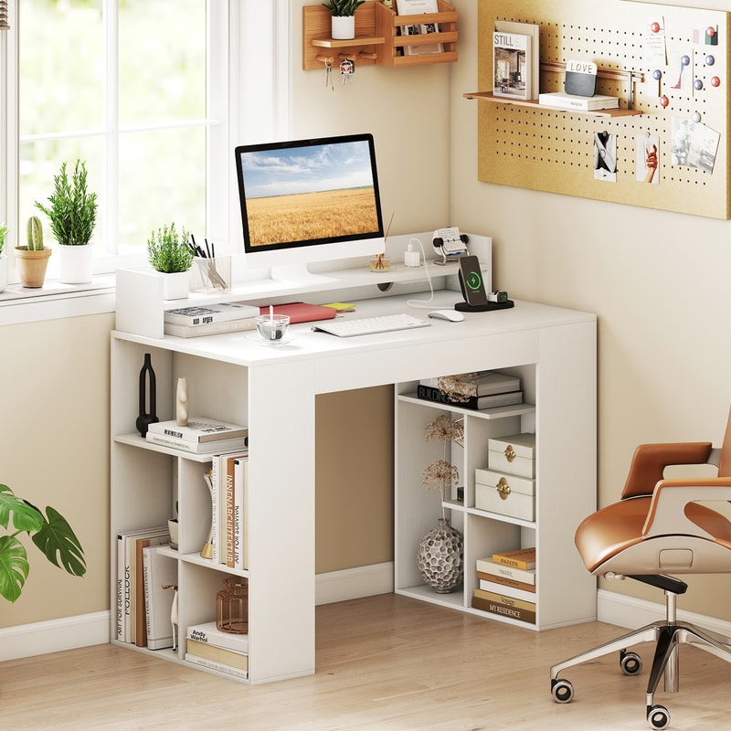 Computer Desk With Power Outlets And Bookcases Modern Home Office Writing Desk With USB Charging Mo 1