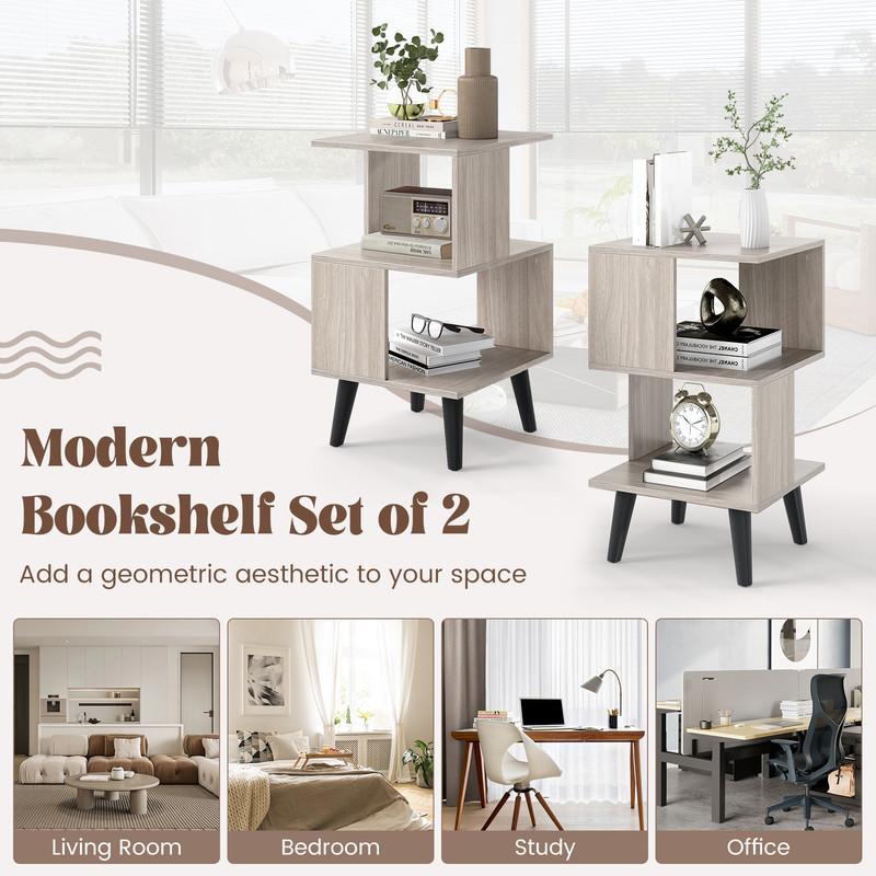 Modern Tiers Geometric Bookshelf Set With Open Storage Shelves SpaceSaving Display And Storage Solu 4
