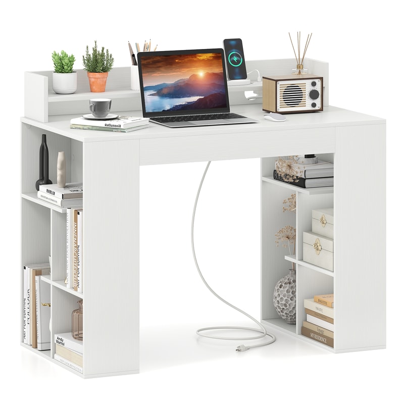 Computer Desk With Power Outlets And Bookcases Modern Home Office Writing Desk With USB Charging Mo 0