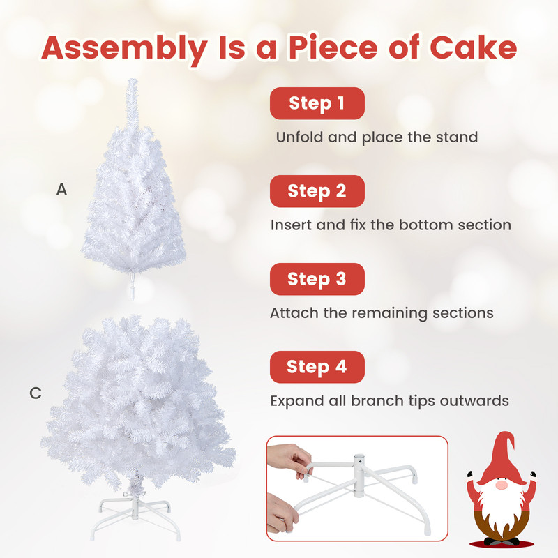 White Christmas Tree With Solid Metal Legs Full PVC Hinged Pine Tree Easy Assembly EcoFriendly Arti 5