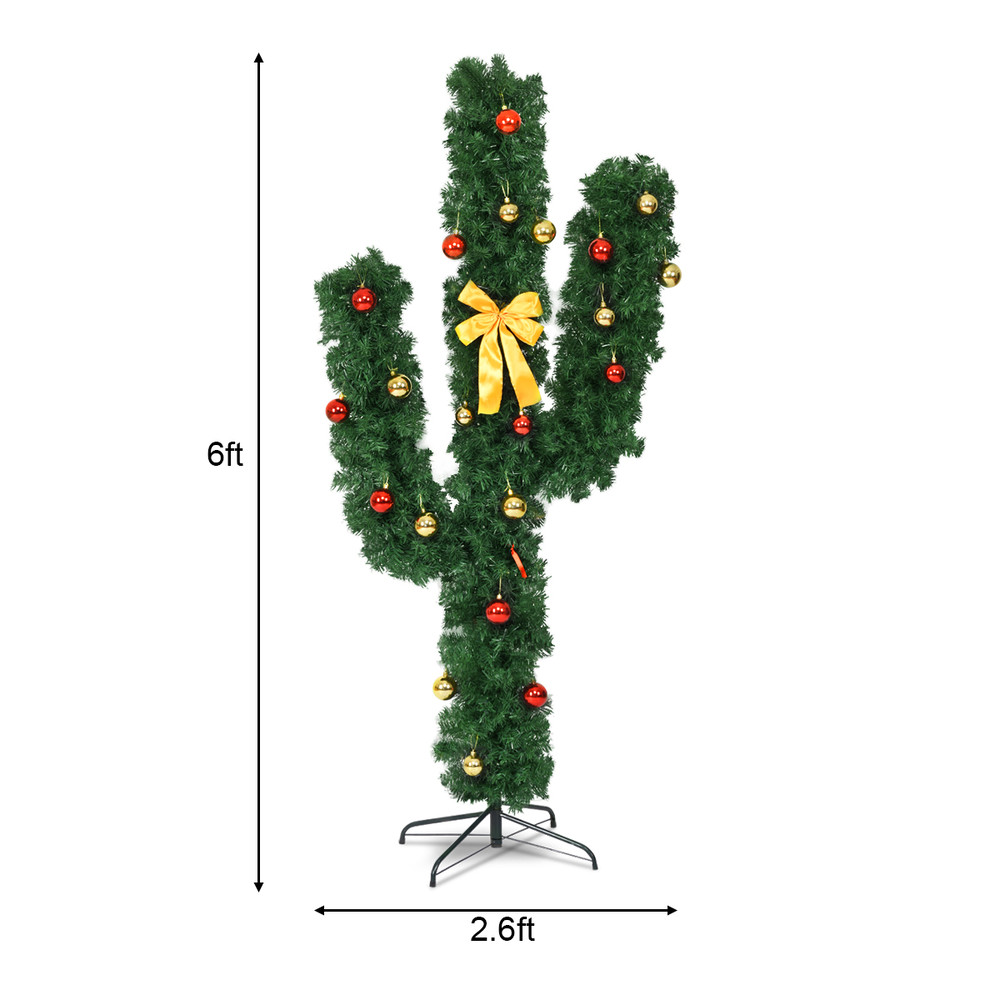 Artificial Cactus PVC Christmas Tree With LED Lights Ball Ornaments Unique Holiday Decoration With 7