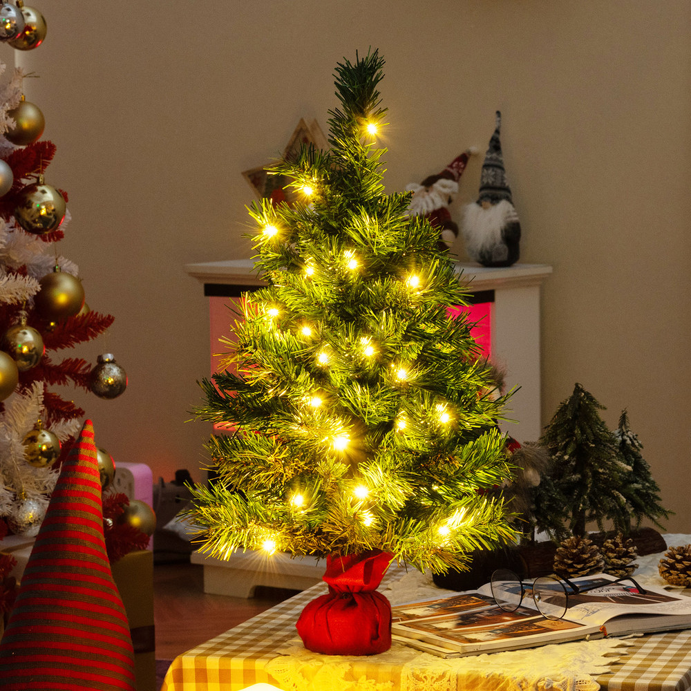 24Inch Mini PreLit Christmas Tree Small Tabletop Fir Xmas Tree With LED Lights 0