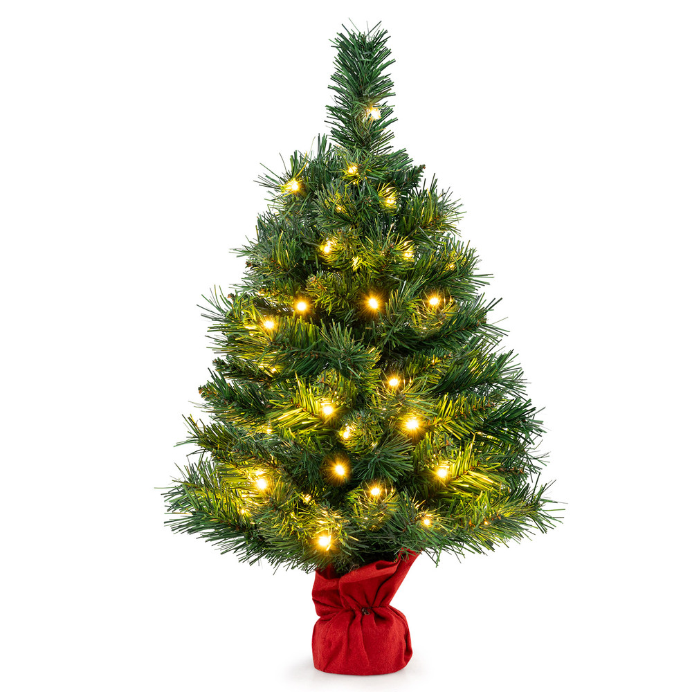 24Inch Mini PreLit Christmas Tree Small Tabletop Fir Xmas Tree With LED Lights 3