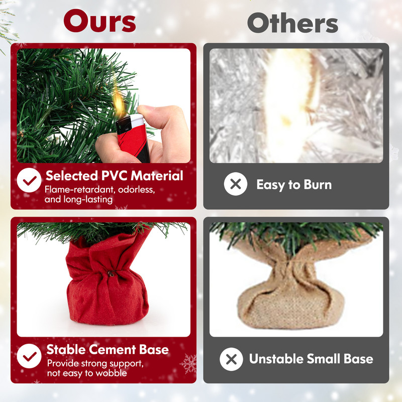 24Inch Mini PreLit Christmas Tree Small Tabletop Fir Xmas Tree With LED Lights 7