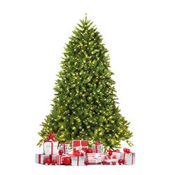 hinged artificial christmas tree with built-in led lights, 600/1250 realistic fir branch tips