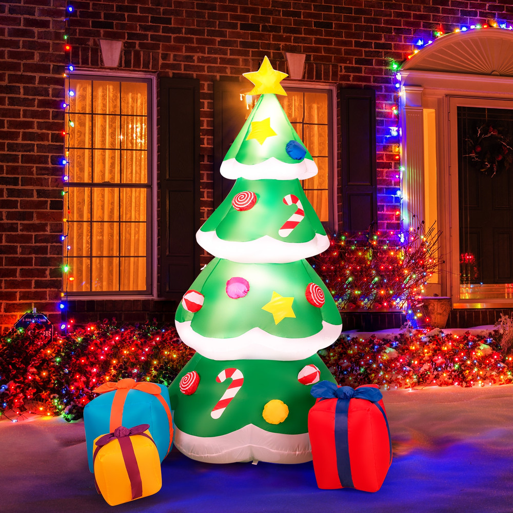 6FT Inflatable Christmas Tree With 3 Gift Wrapped Boxes LED Festive Yard Decor 5