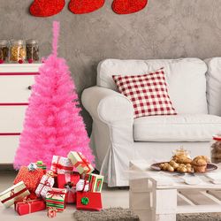 unlit artificial christmas mini tree with plastic stand, space-saving pvc tabletop holiday decor