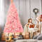 7.5 Feet Hinged Artificial Christmas Tree Full Fir Tree Pink Holiday Decor Indoor Outdoor Xmas Tree with Metal Stand
