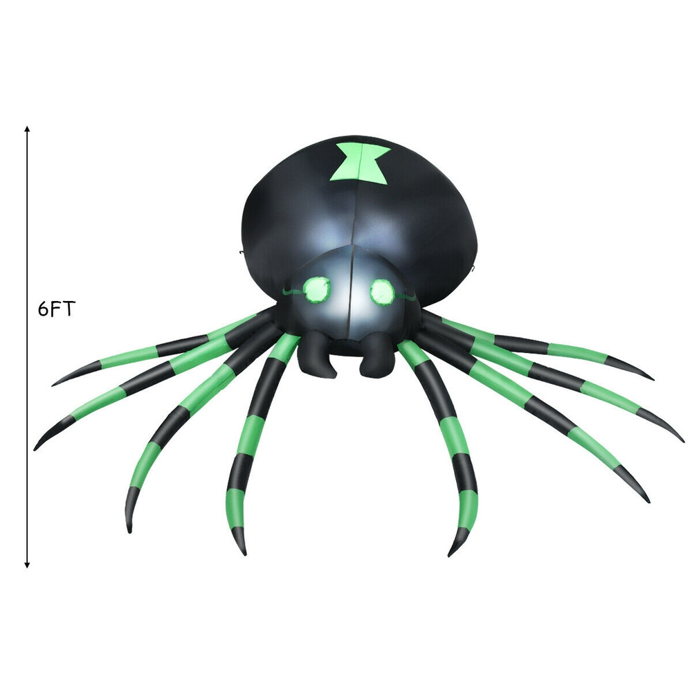 6FT Halloween Inflatable Blow Up Spider with Lights, Scary Giant Spider Yard Decoration for Outdoor Indoor Halloween