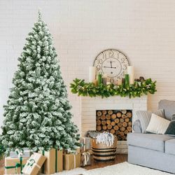 6 feet snow flocked artificial christmas tree hinged with 928 tips, realistic winter wonderland decor