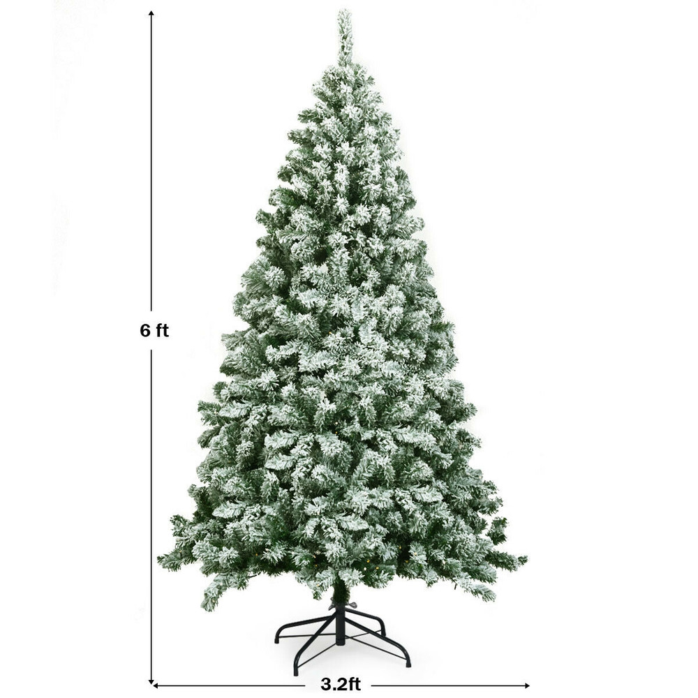6 Feet Snow Flocked Artificial Christmas Tree Hinged With 928 Tips Realistic Winter Wonderland Deco 7