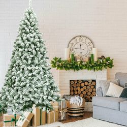 premium 7.5 feet snow flocked artificial christmas tree hinged with 1346 tips & foldable base for realistic winter