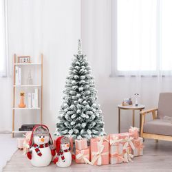 snow flocked artificial pencil christmas tree, 4.5 ft unlit hinged design with 242 branches