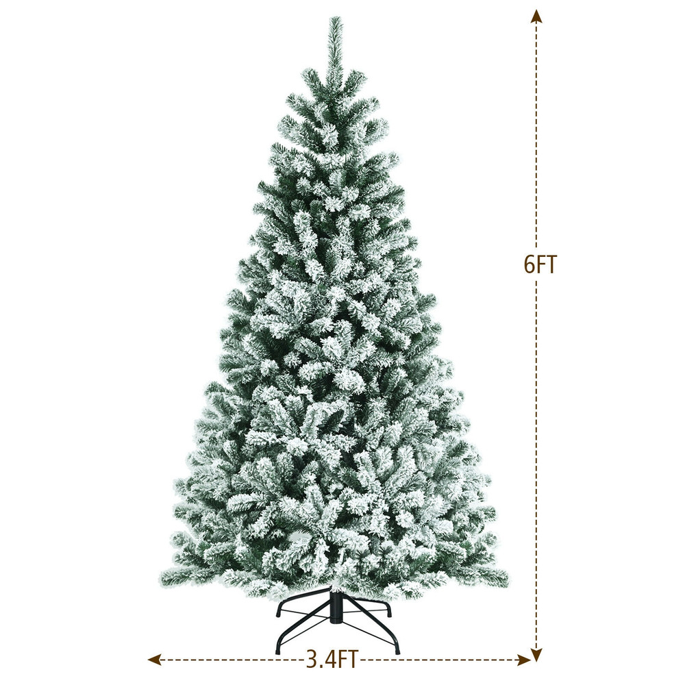 Pre-Lit Snow Flocked Christmas Tree (6/7/8 Feet), Sturdy Metal Stand Included