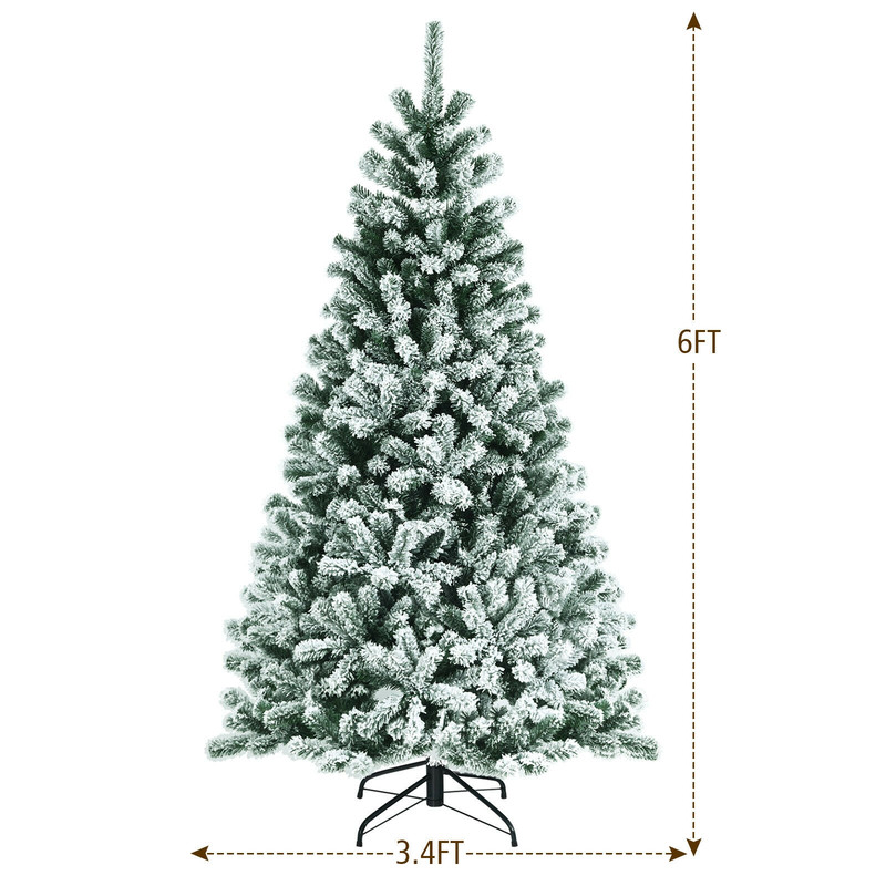 Pre-Lit Snow Flocked Christmas Tree (6/7/8 Feet), Sturdy Metal Stand Included