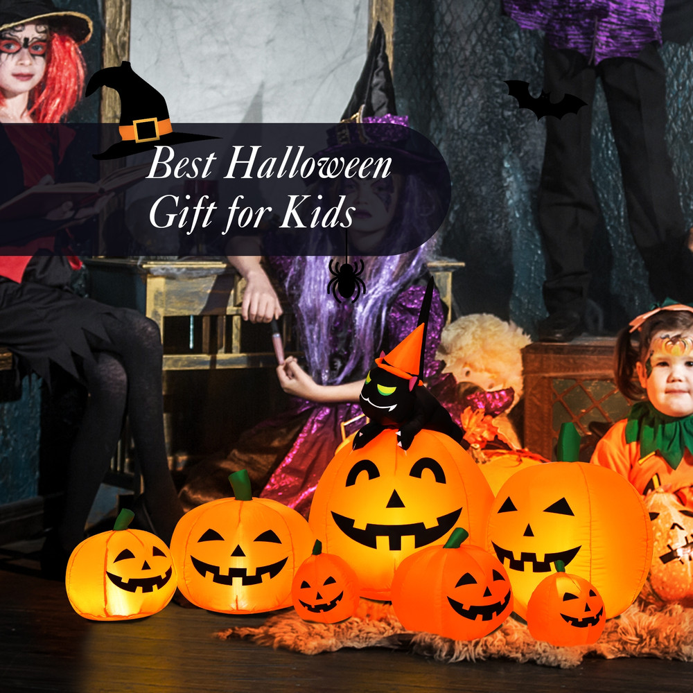 75 Ft Halloween Inflatable Pumpkin Combo With Witch Black Cat Spooky Outdoor Decor 7