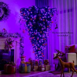 unique 6ft upside-down led christmas tree, 270 purple lights included