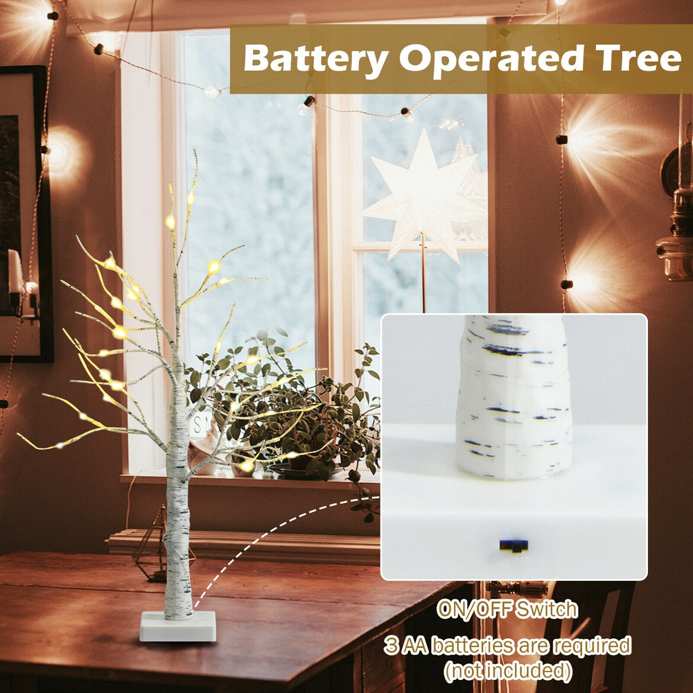 2Foot PreLit White Twig Birch Tree BatteryPowered For Christmas Holidays 2