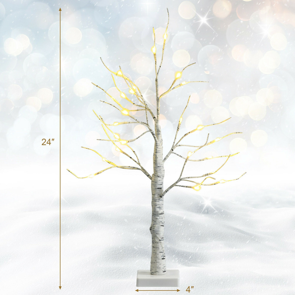 2Foot PreLit White Twig Birch Tree BatteryPowered For Christmas Holidays 3