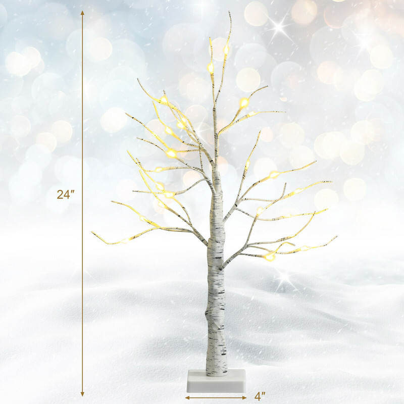 2Foot PreLit White Twig Birch Tree BatteryPowered For Christmas Holidays 3