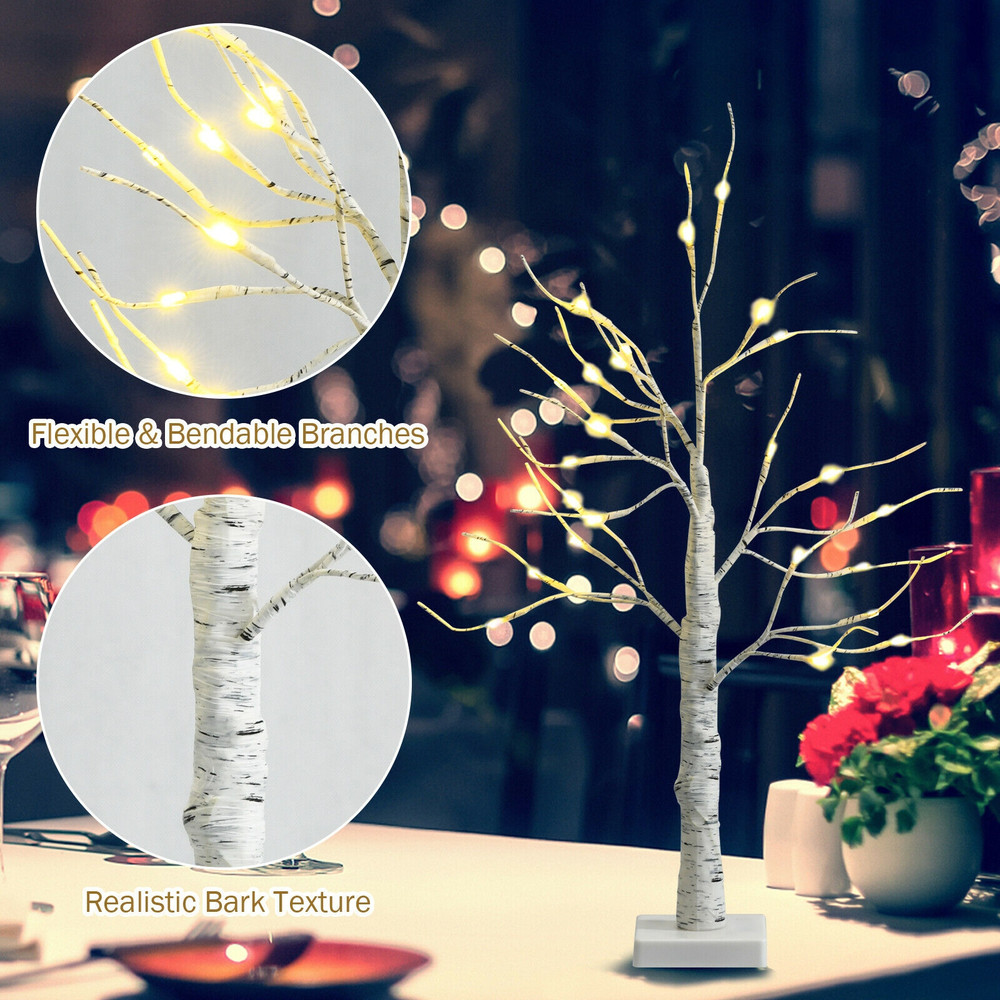 2Foot PreLit White Twig Birch Tree BatteryPowered For Christmas Holidays 4