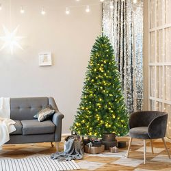 artificial christmas tree with remote color-changing led lights, hinged branches, full pine look