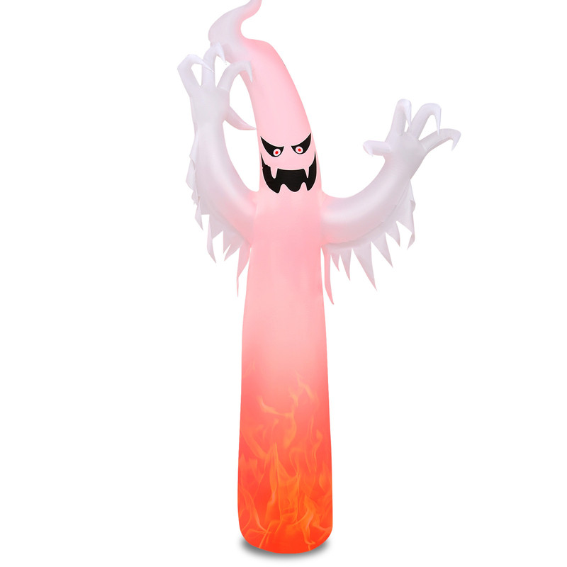 12 Ft Halloween Inflatable Ghost with LED Flame Lights, Scary Outdoor Yard Decoration with Blower & Stakes for Garden