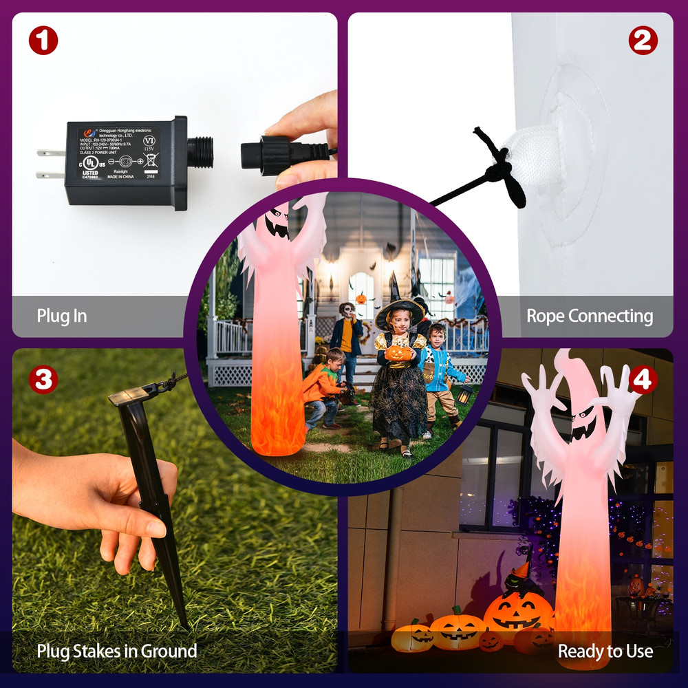 12 Ft Halloween Inflatable Ghost with LED Flame Lights, Scary Outdoor Yard Decoration with Blower & Stakes for Garden