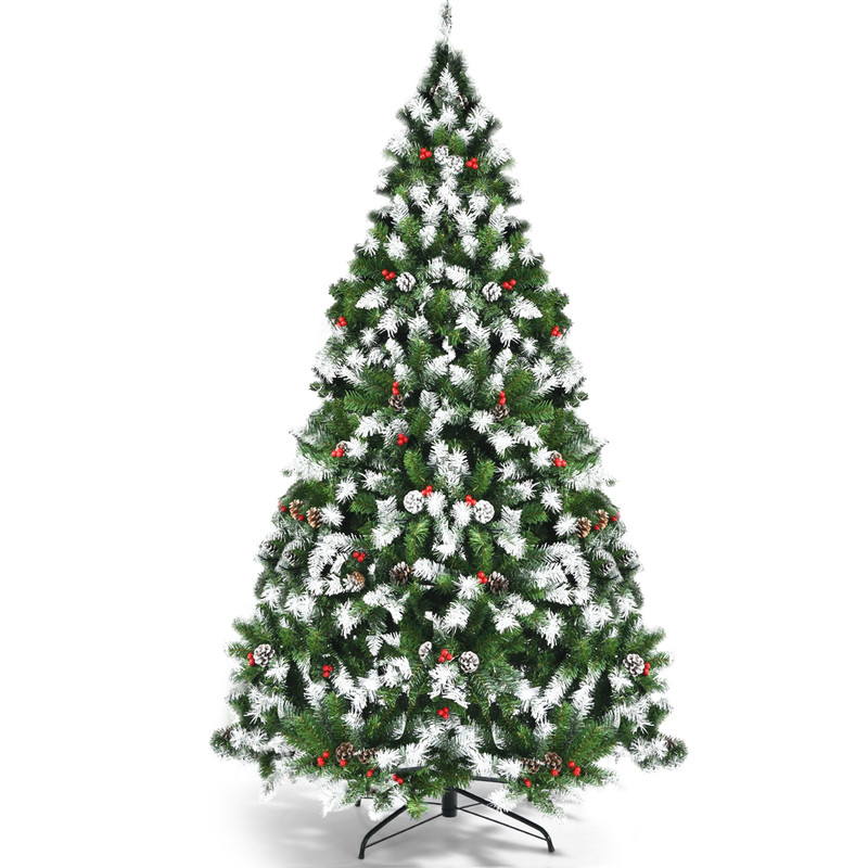 6FT Pre-lit Snow Flocked Christmas Tree with Red Berries, Pine Cones & 8 Lighting Modes, Artificial Holiday Tree
