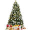 6FT Pre-lit Snow Flocked Christmas Tree with Red Berries, Pine Cones & 8 Lighting Modes, Artificial Holiday Tree