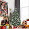 6FT Pre-lit Snow Flocked Christmas Tree with Red Berries, Pine Cones & 8 Lighting Modes, Artificial Holiday Tree