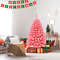 4.5FT Pink Christmas Tree with Snow Flocked Tips, Full Artificial Xmas Tree with PVC Branches & Metal Stand for Decor
