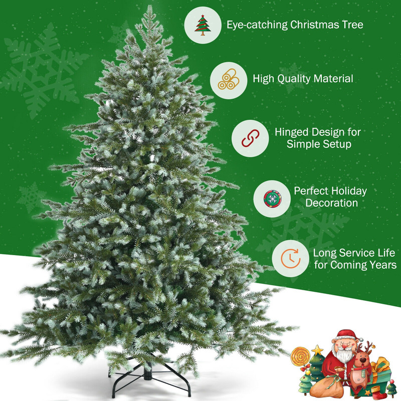 6 Feet Artificial Christmas Spruce Hinged Tree Unlit with Metal Stand, Full Lush Tips for Indoor Holiday Decoration