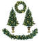 4 Pieces Christmas Decoration Set with Garland, Wreath & Pre-Lit Entrance Trees, Indoor Outdoor Holiday Decor