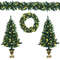 4 Pieces Christmas Decoration Set with Garland, Wreath & Pre-Lit Entrance Trees, Indoor Outdoor Holiday Decor