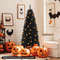 6FT Hinged Halloween Tree with PVC Branch Tips and Warm White Lights, Pre-Lit Black Pencil Tree for Indoor Haunted House