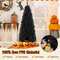 6FT Hinged Halloween Tree with PVC Branch Tips and Warm White Lights, Pre-Lit Black Pencil Tree for Indoor Haunted House